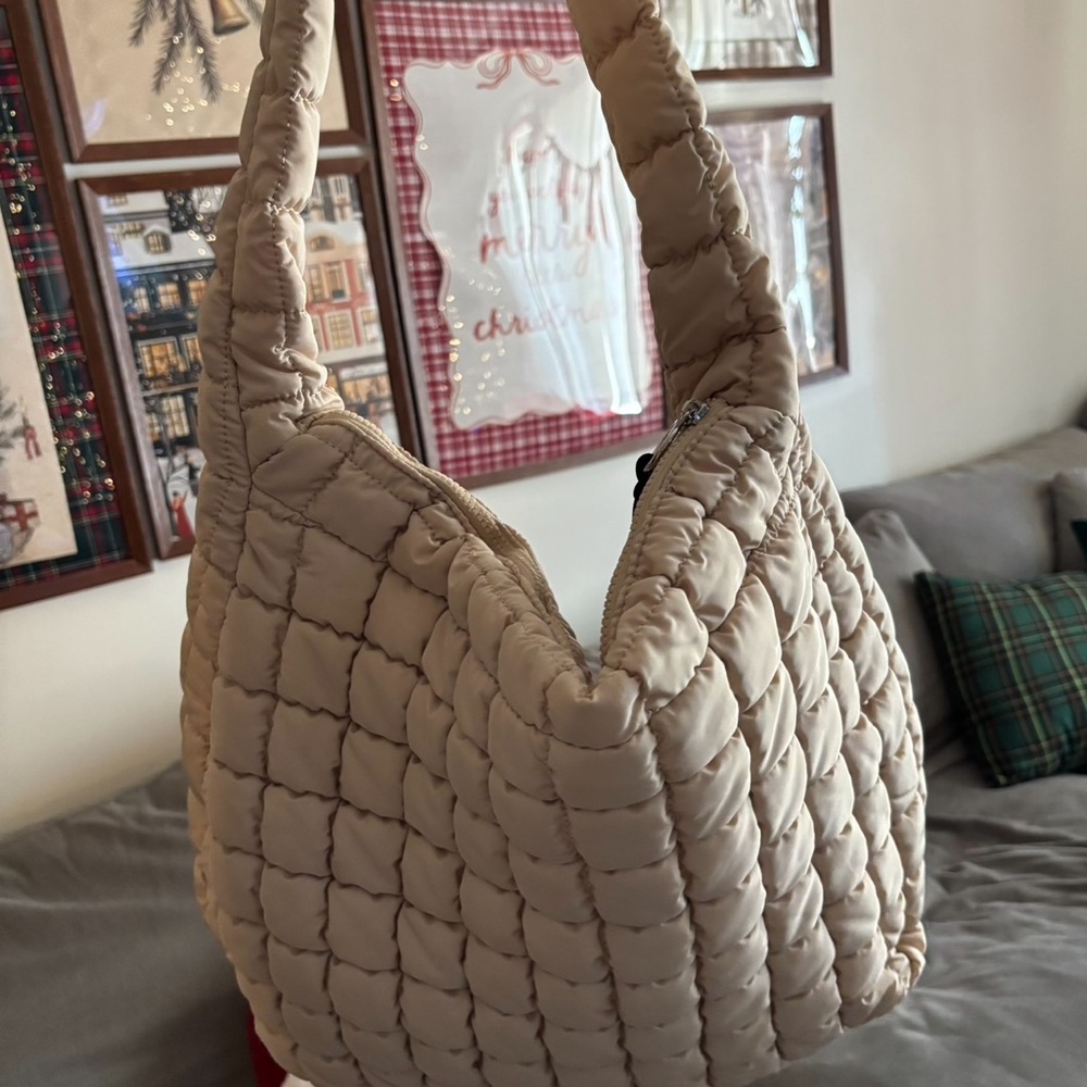 Free People Quilted Puffer Shoulder Bag in Beige